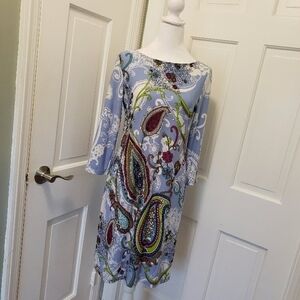 London Times Paisley Print Colorful Dress, Shift, Size 8, Lightweight